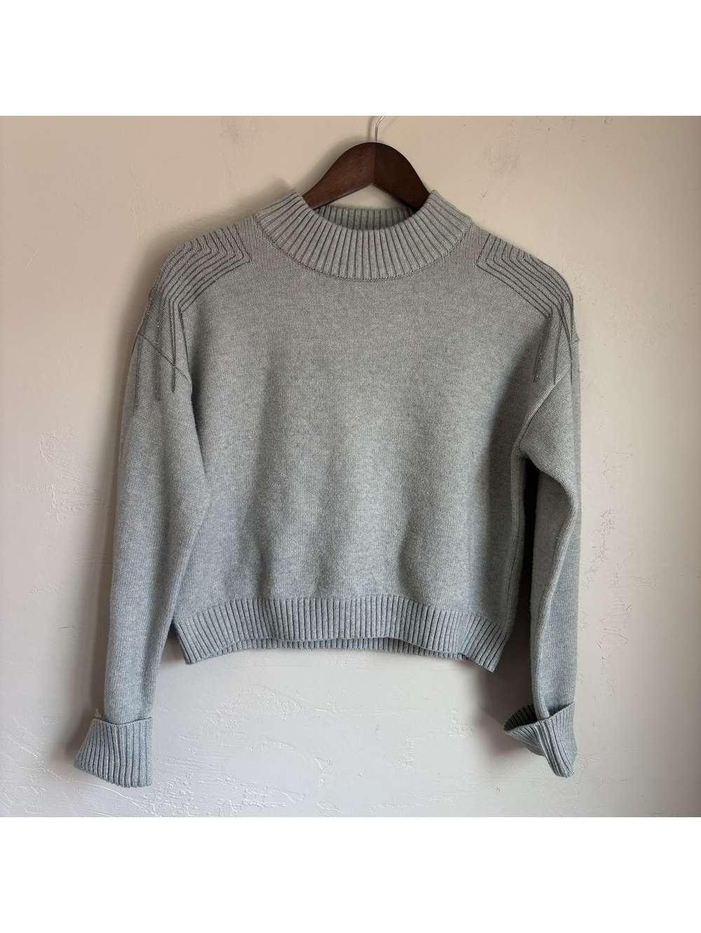 Wildfox Gray Metallic Mock Neck Sweater Ribbed Knit Long Sleeve Top Size M